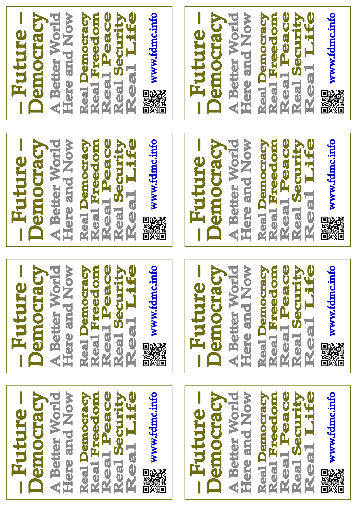 8 QR-code flyers for Future Democracy